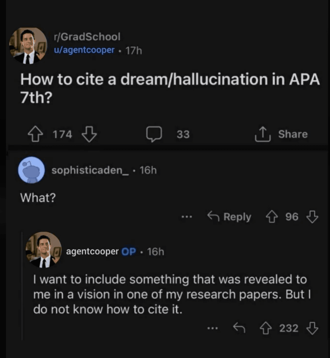 r/GradSchool: How to cite a dream/hallucination in APA 7th?